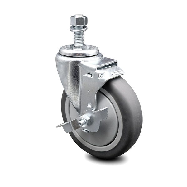 5 Inch Thermoplastic Rubber Swivel 12mm Threaded Stem Caster with Brake SCC